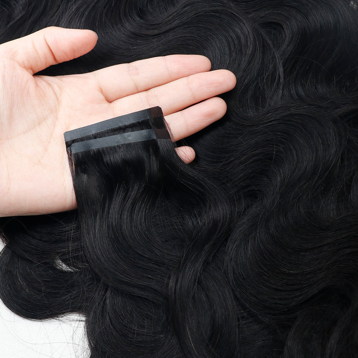 Body Wave Clip-in Hair Extensions - Real Human Hair, 240g (2 Pack), 20inch, Natural Black