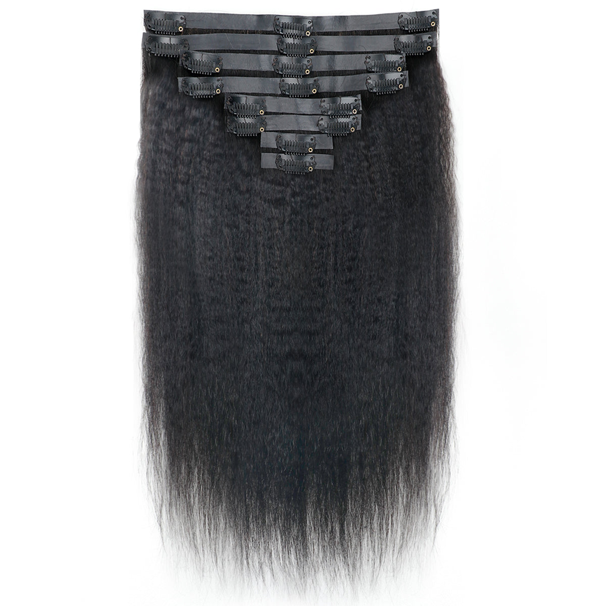 Kinky Straight Clip-in Hair Extensions – 100% Real Human Hair, 240g (2 Pack), 20” Natural Black