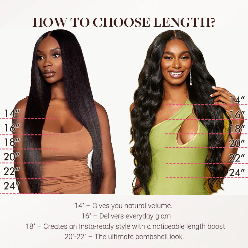 Body Wave Clip-in Hair Extensions - Real Human Hair, 240g (2 Pack), 20inch, Natural Black