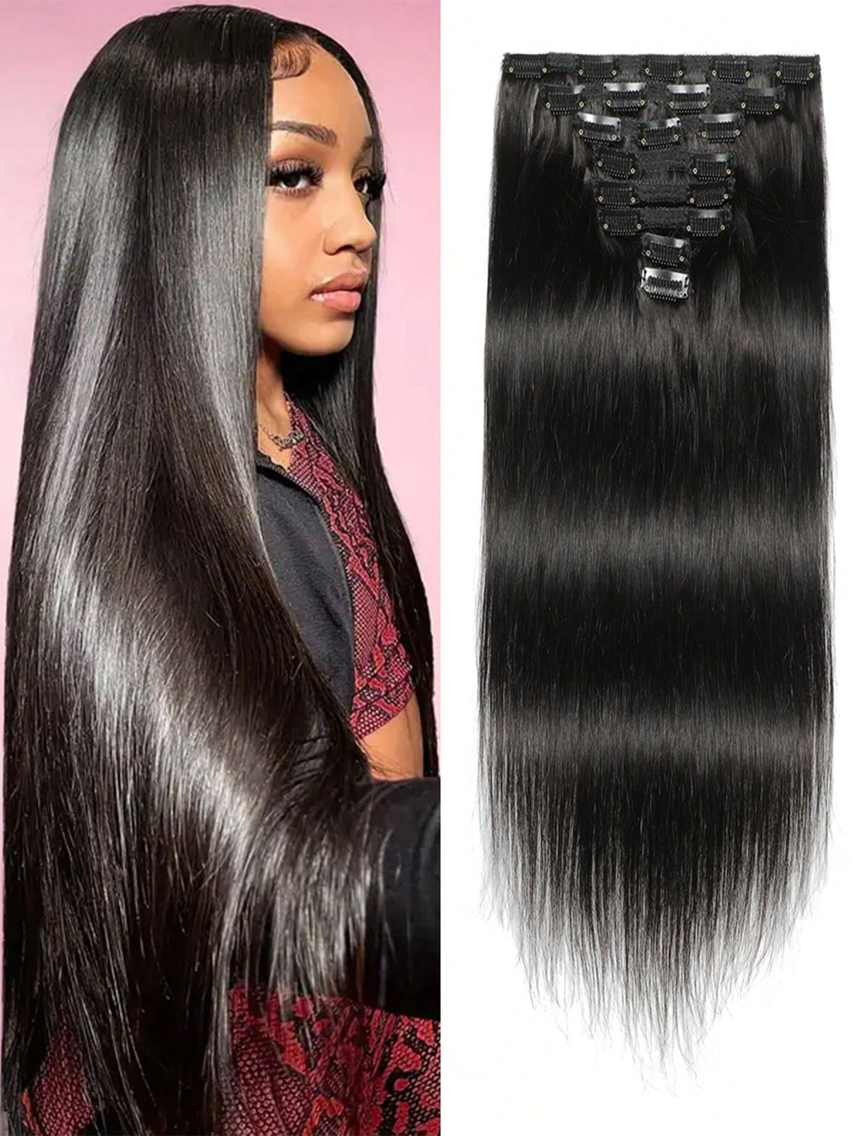 Straight Clip-in Hair Extensions – 100% Real Human Hair, 240g (2 Pack), 20” Natural Black