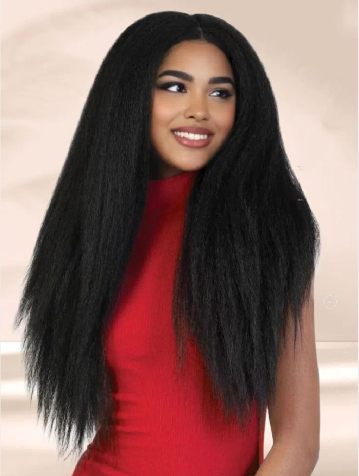 Kinky Straight Clip-in Hair Extensions – 100% Real Human Hair, 240g (2 Pack), 20” Natural Black